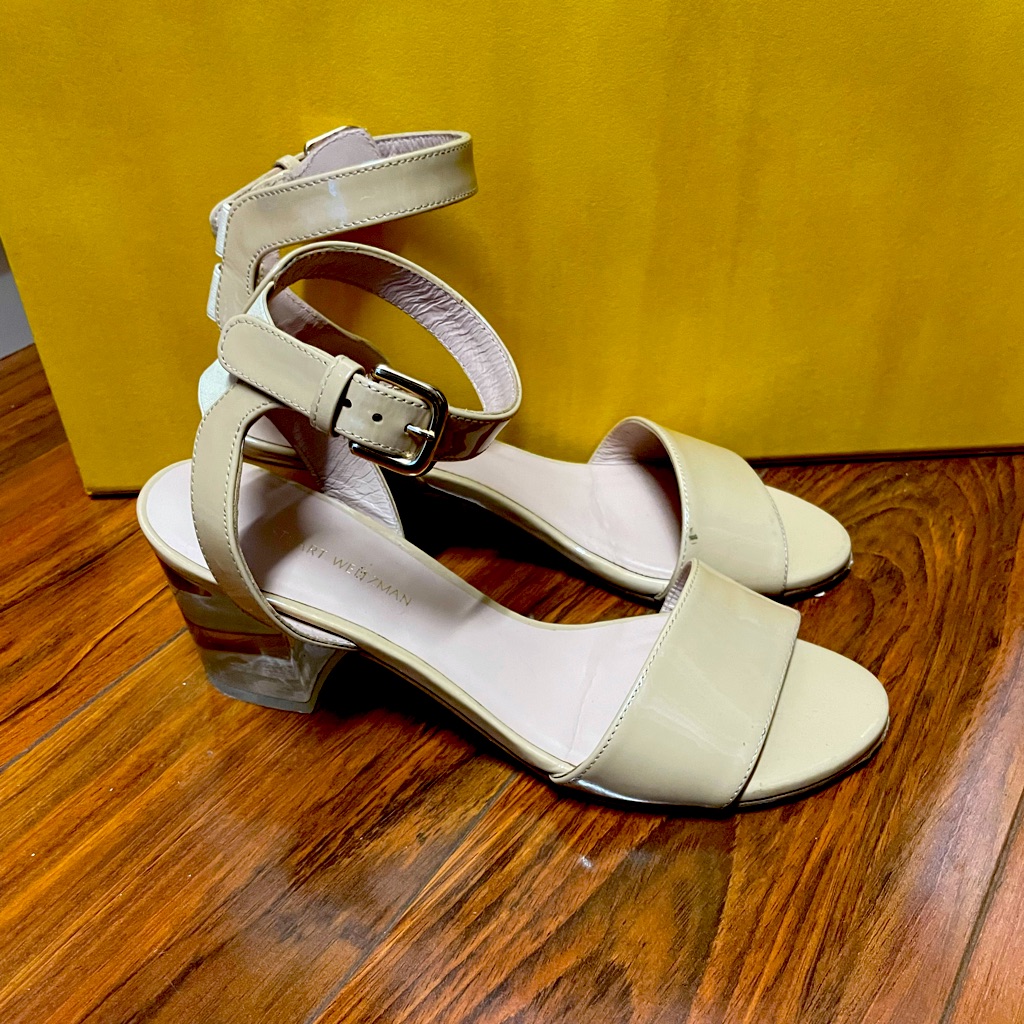 Stuart Weitzman Nearlynude Block-Heel Leather Sandals